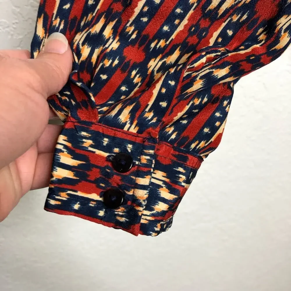 Tolani red blue orange graphic print silk shift dress size Medium